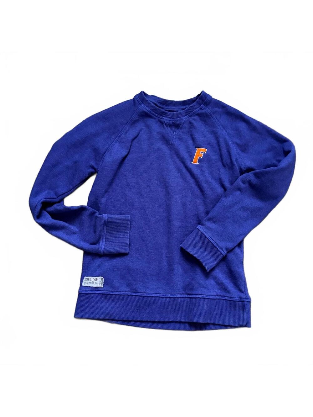 Johnnie-O Blue Crewneck Sweatshirt with Orange 'F' Logo Size 10